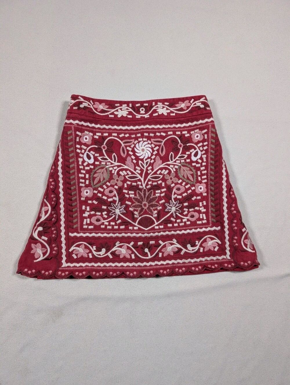Altar'd State Red Embroidered Floral Mini Skirt Size Extra Small Boho Y2K City